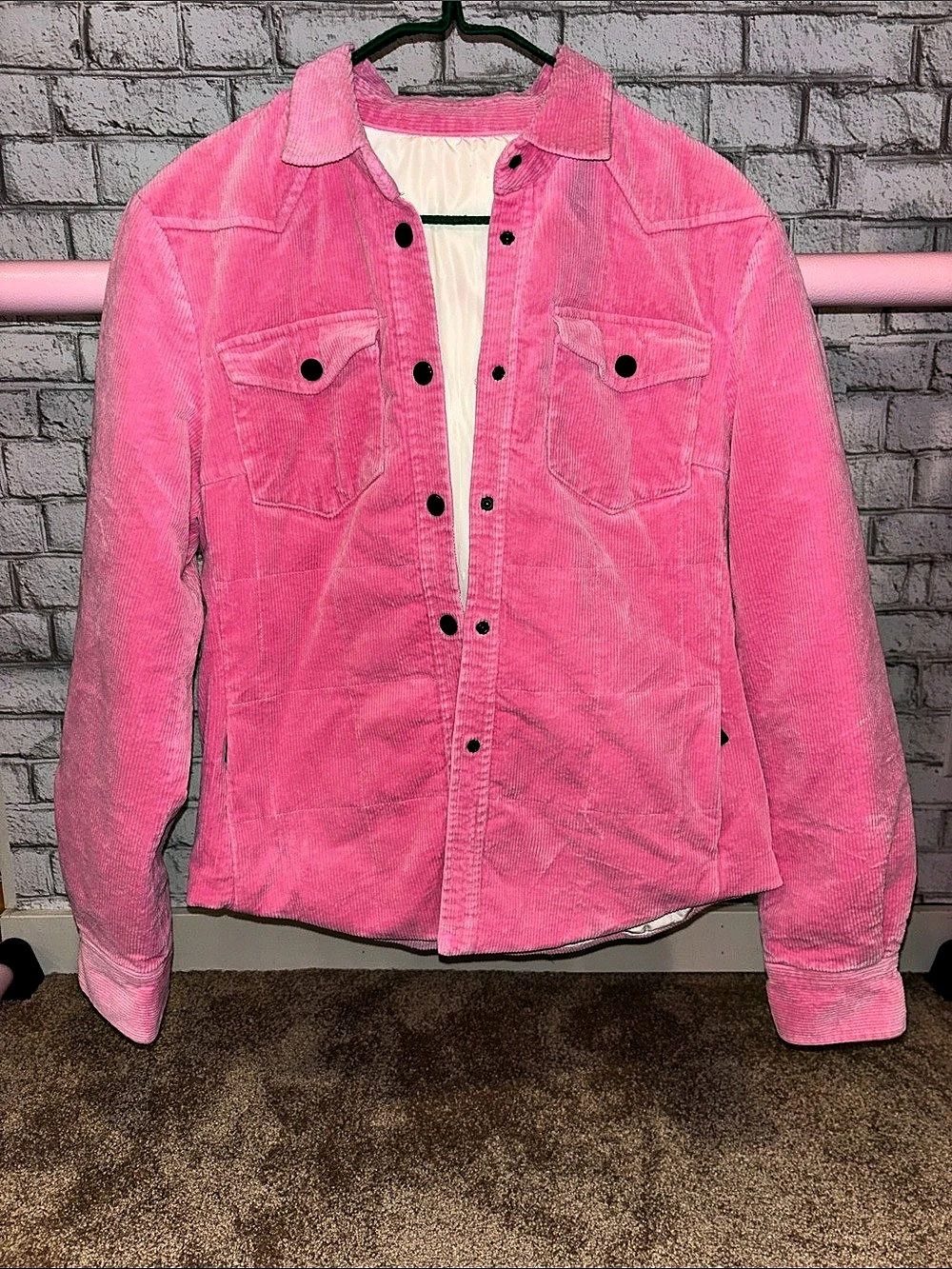 Moncler Nangy Corduroy Down Shirt Jacket Pink XL